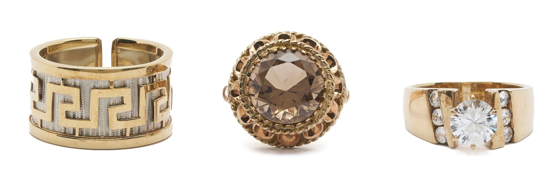 Lot 1024: Three (3) Rings including Gold Greek Key and Gemstone