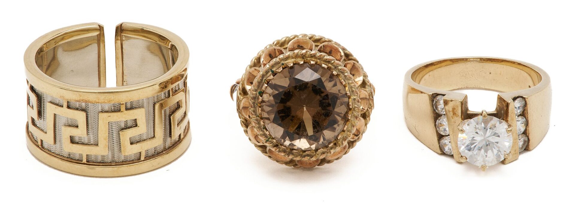 Lot 1024: Three (3) Rings including Gold Greek Key and Gemstone
