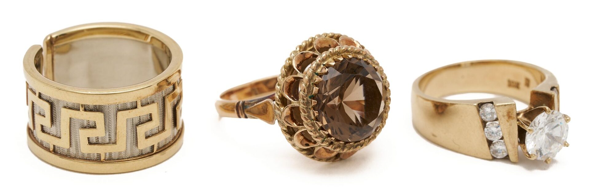 Lot 1024: Three (3) Rings including Gold Greek Key and Gemstone