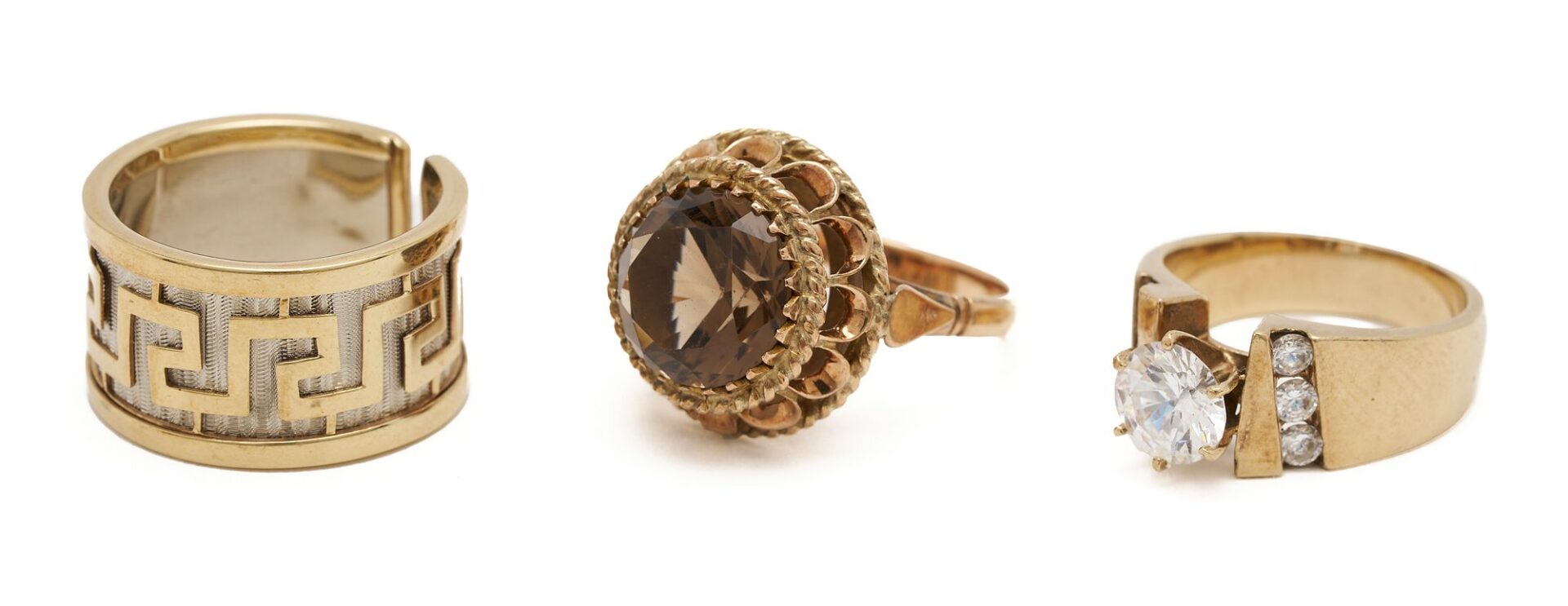 Lot 1024: Three (3) Rings including Gold Greek Key and Gemstone