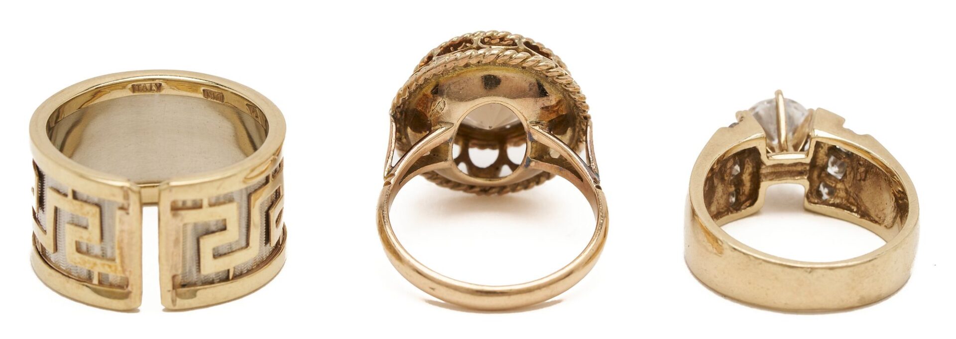 Lot 1024: Three (3) Rings including Gold Greek Key and Gemstone