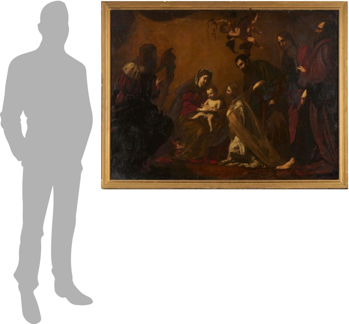 Lot 102: 17th C. Italian School O/C Religious Painting, Mystic Marriage of St. Catherine