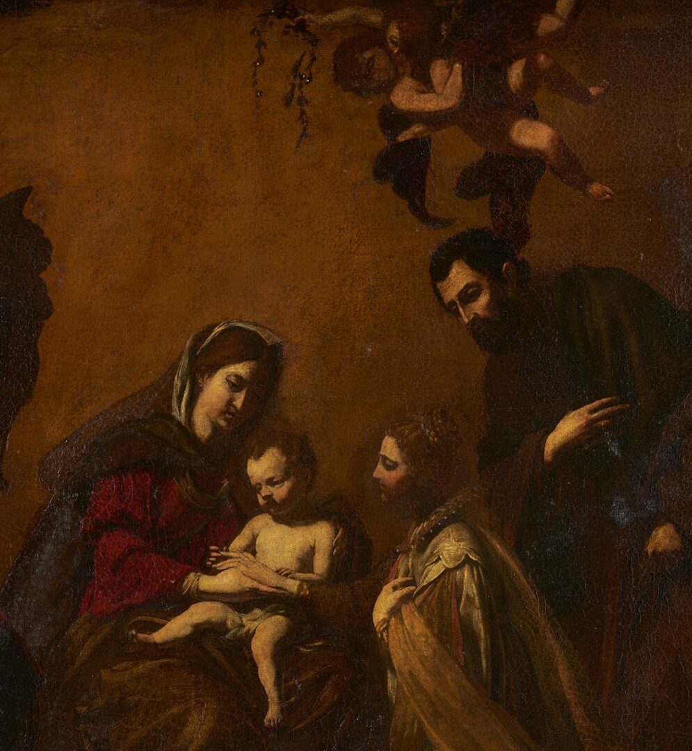 Lot 102: 17th C. Italian School O/C Religious Painting, Mystic Marriage of St. Catherine