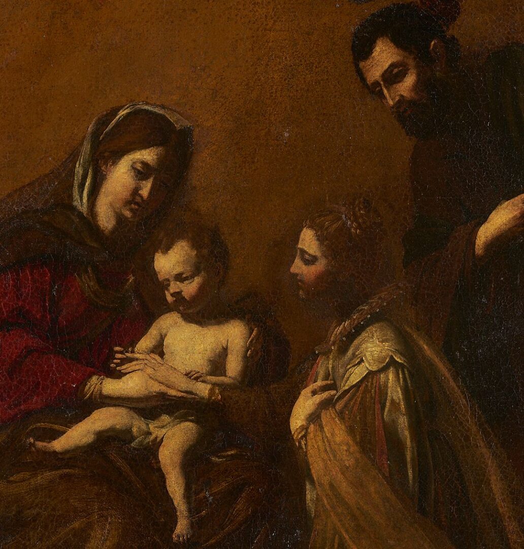 Lot 102: 17th C. Italian School O/C Religious Painting, Mystic Marriage of St. Catherine