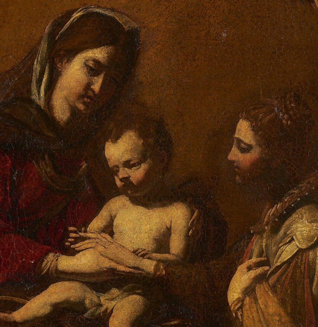 Lot 102: 17th C. Italian School O/C Religious Painting, Mystic Marriage of St. Catherine