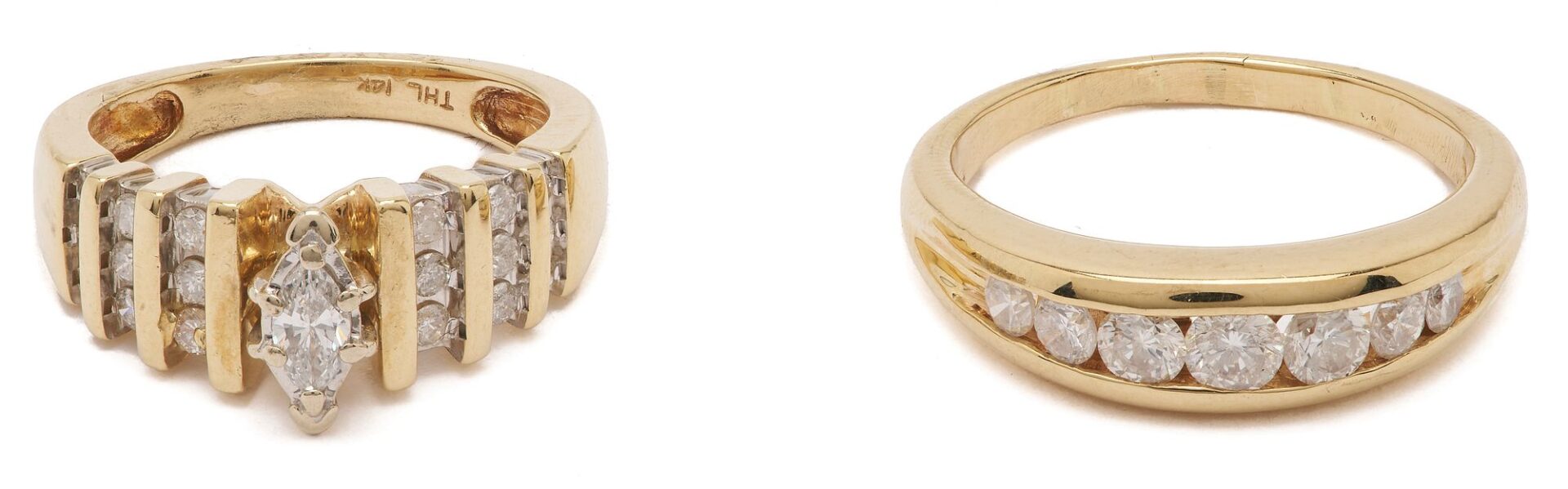 Lot 1030: Two 14K Yellow Gold & Diamond Rings