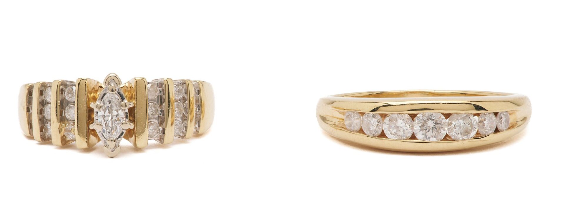 Lot 1030: Two 14K Yellow Gold & Diamond Rings