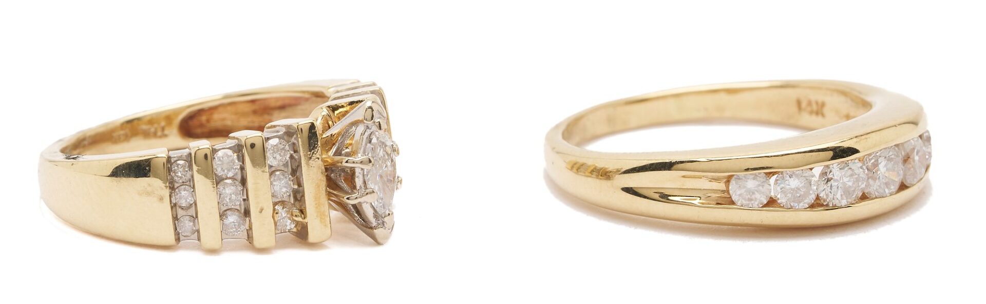 Lot 1030: Two 14K Yellow Gold & Diamond Rings