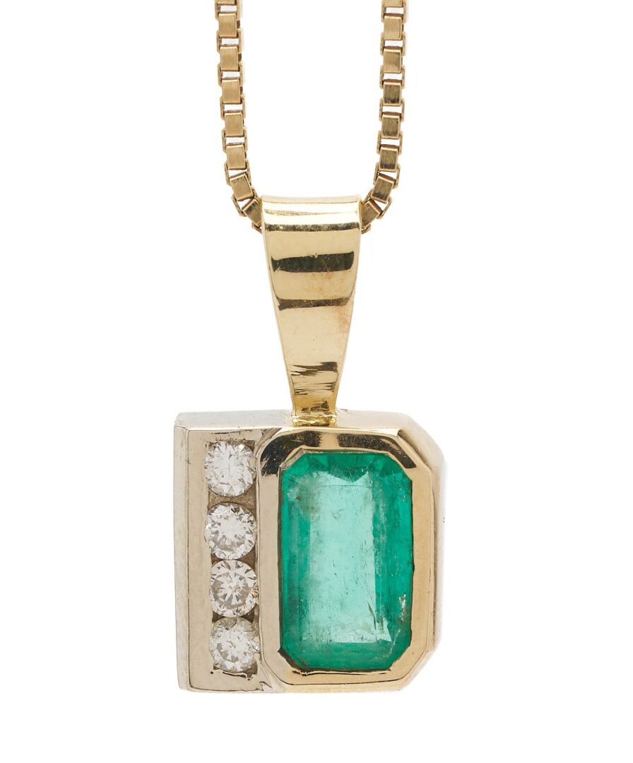 Lot 1031: 14K Designer Emerald & Diamond  Necklace, T. Lynn