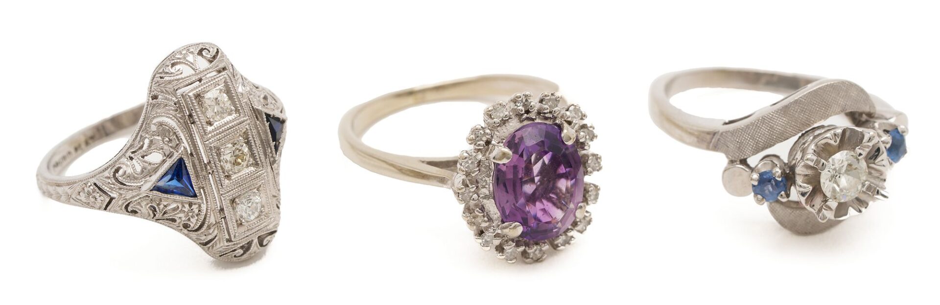 Lot 1033: 3 White Gold, Platinum, & Gemstone Rings