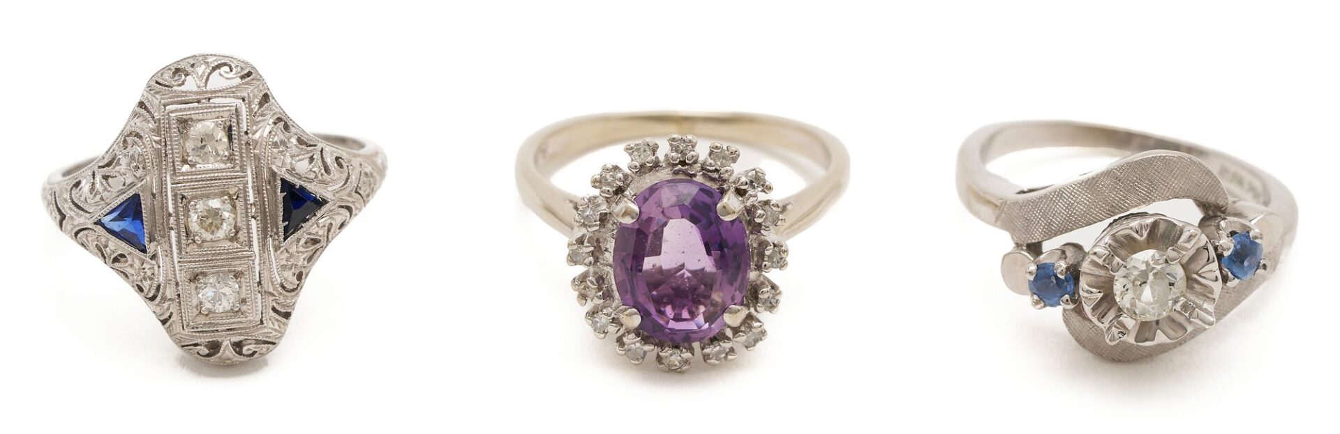 Lot 1033: 3 White Gold, Platinum, & Gemstone Rings