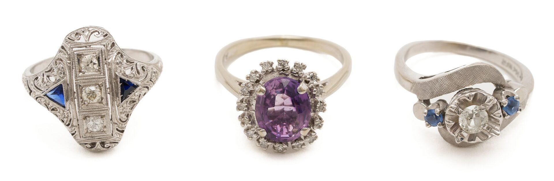 Lot 1033: 3 White Gold, Platinum, & Gemstone Rings