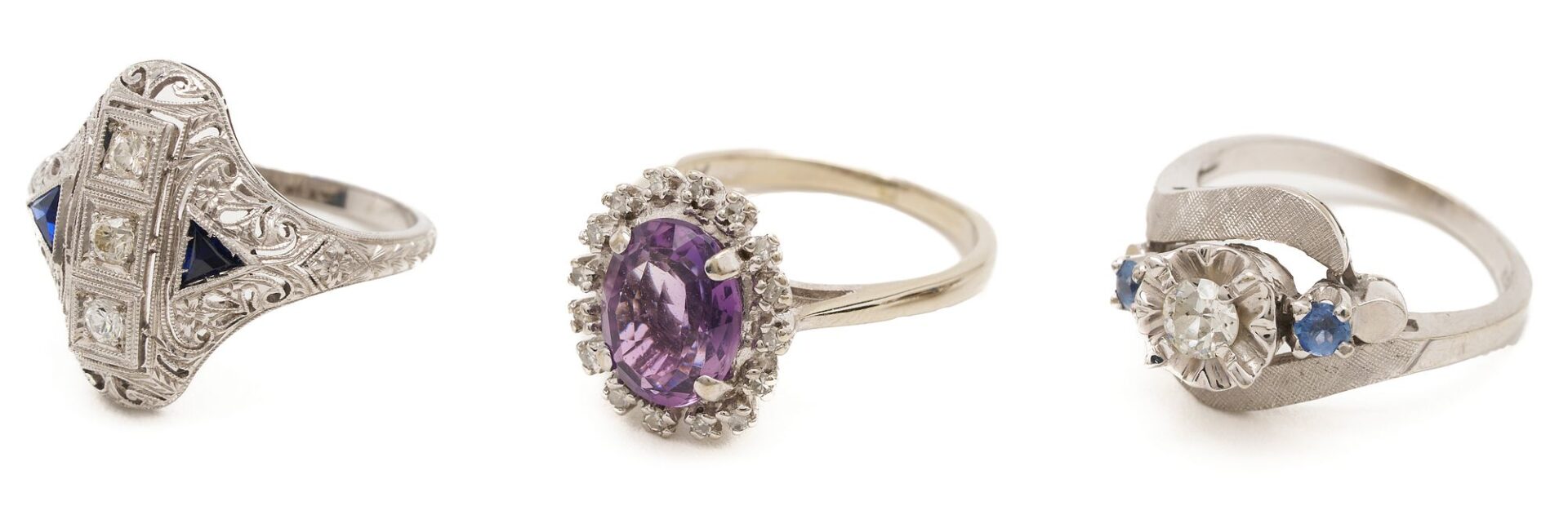 Lot 1033: 3 White Gold, Platinum, & Gemstone Rings