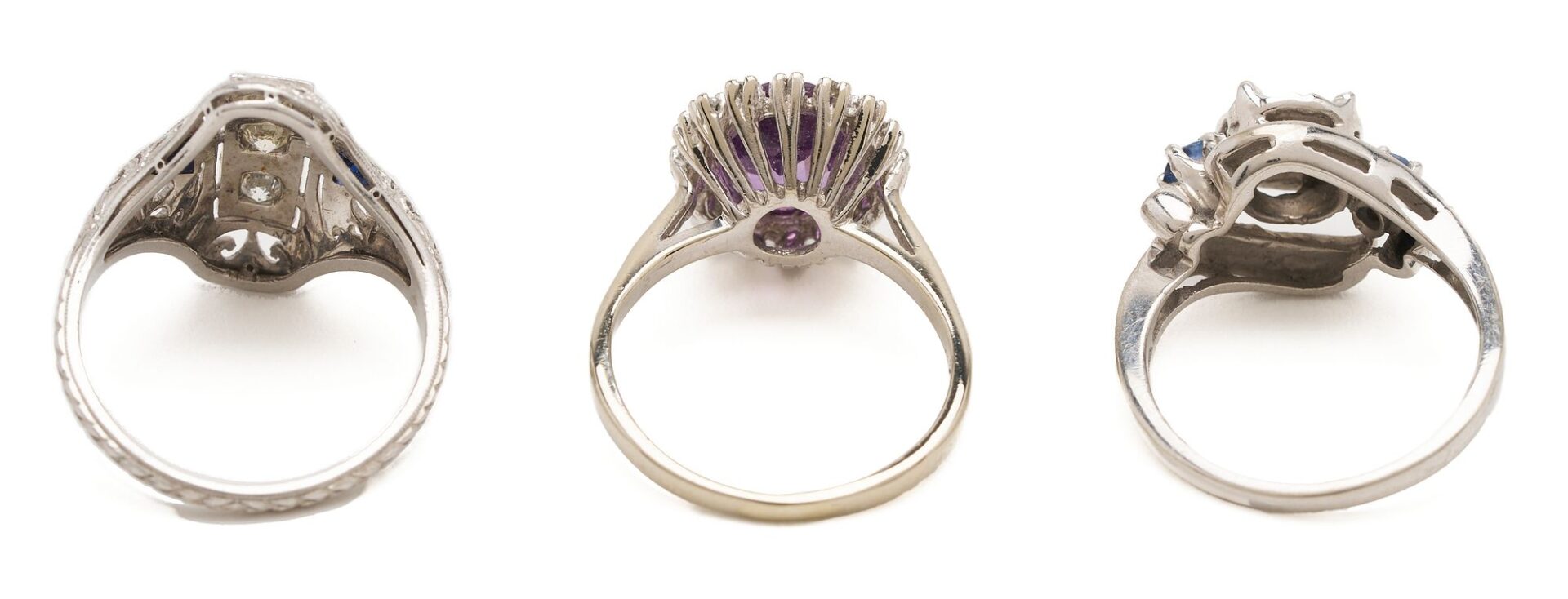 Lot 1033: 3 White Gold, Platinum, & Gemstone Rings