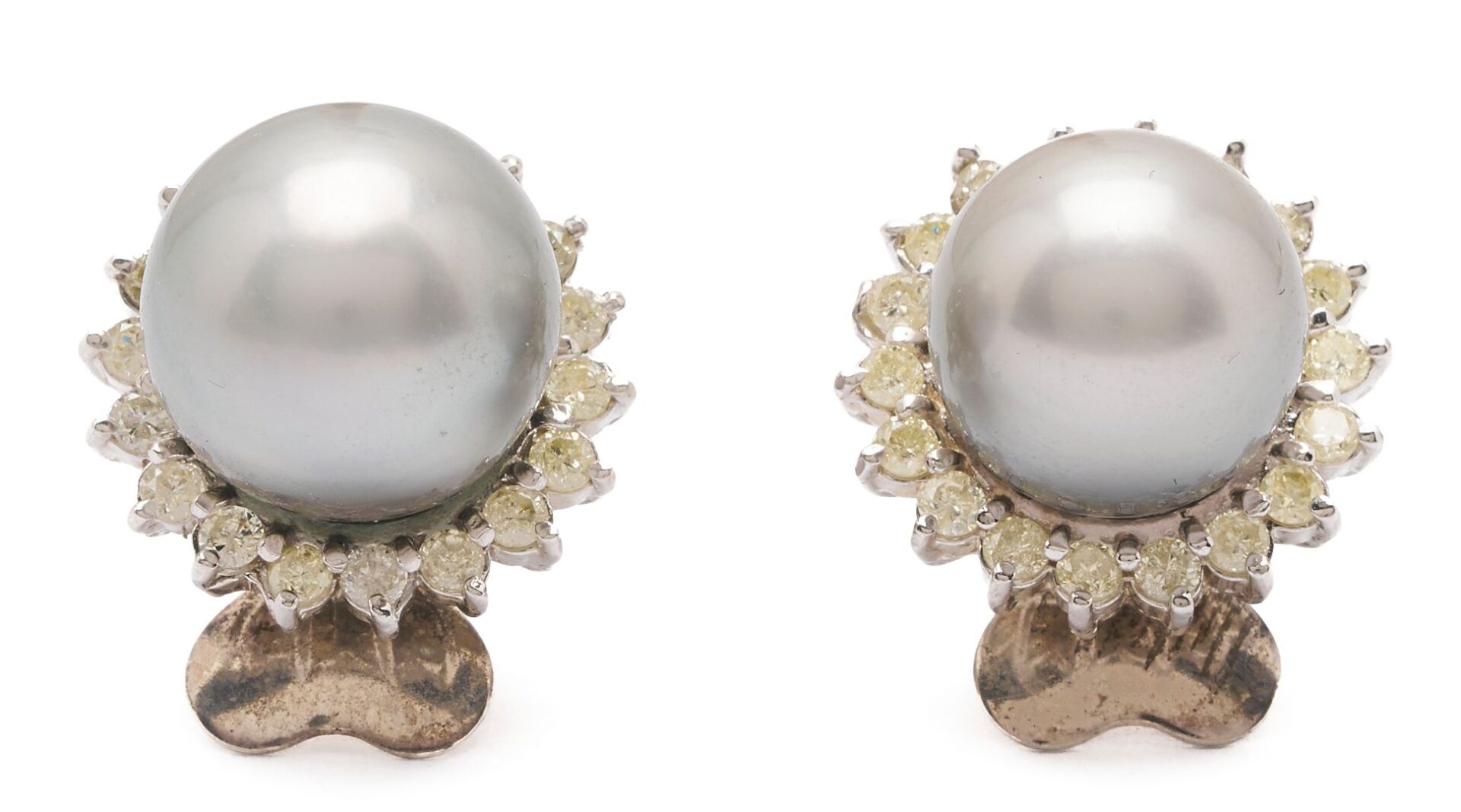 Lot 1035: 14K Gold, Pearl, & Diamond Earrings