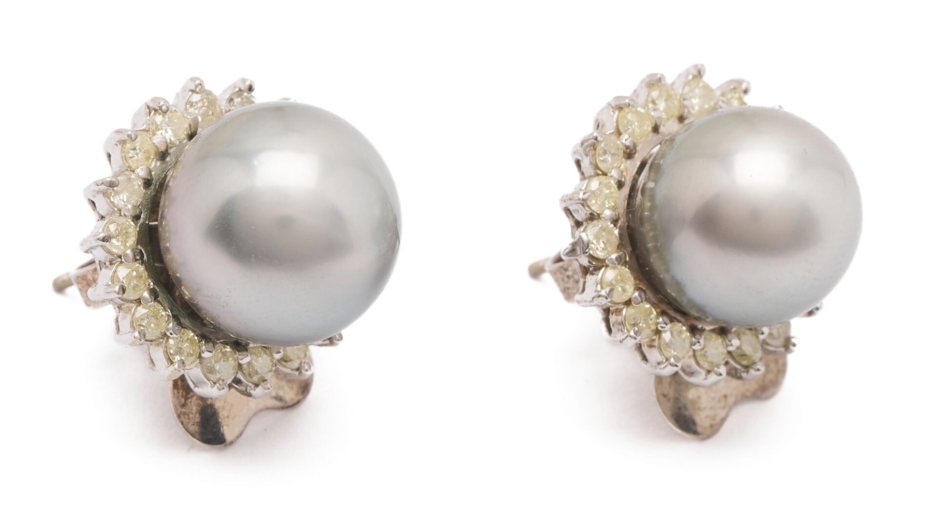Lot 1035: 14K Gold, Pearl, & Diamond Earrings