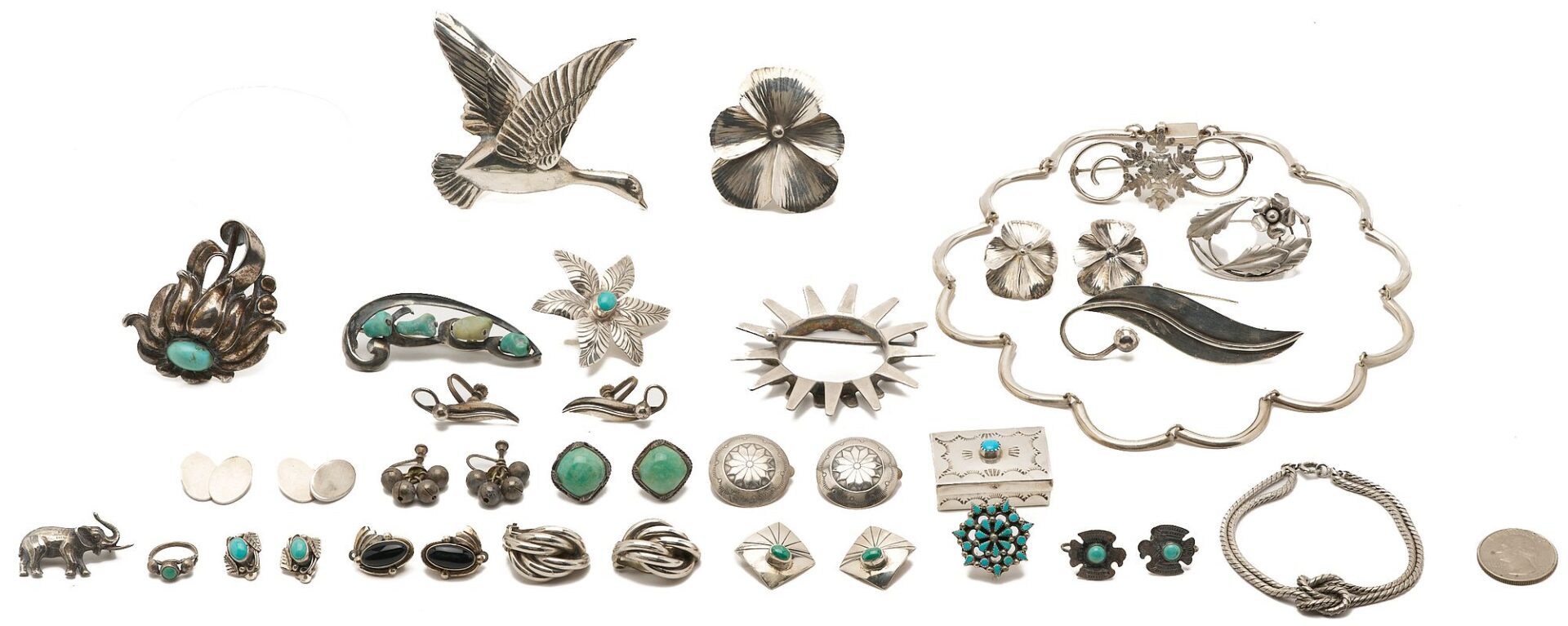 Lot 1036: 26 Pieces of Assorted Sterling Silver Jewelry
