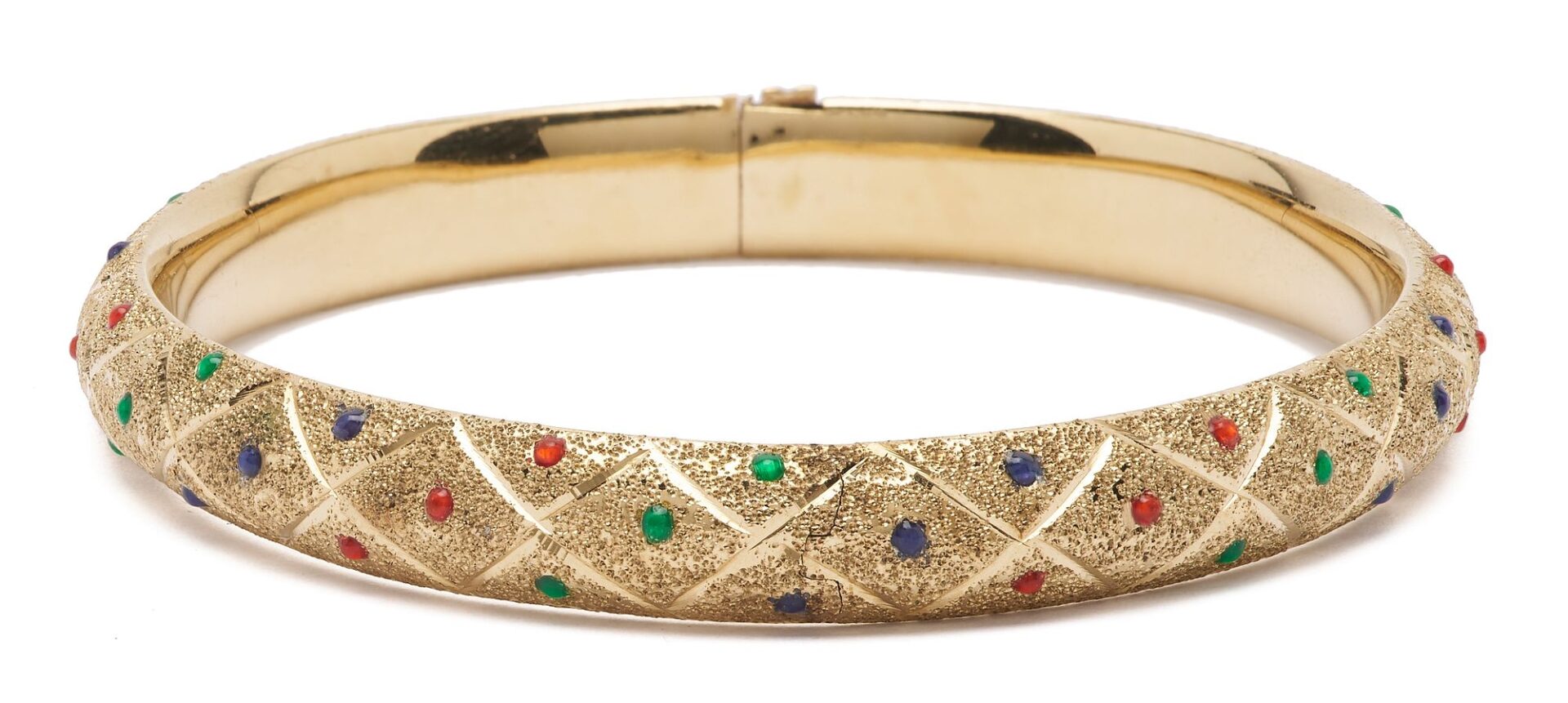Lot 1037: 10K Gold & Enameled Bracelet, Earrings, & Pendant Bead