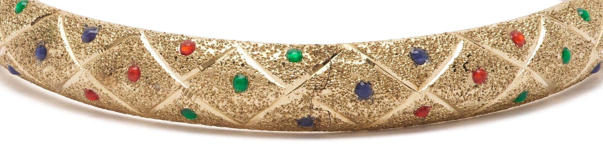 Lot 1037: 10K Gold & Enameled Bracelet, Earrings, & Pendant Bead