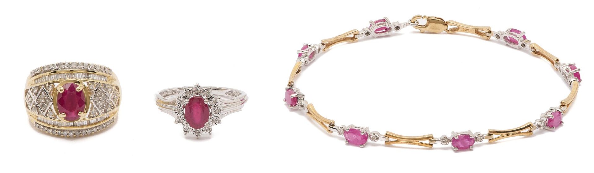 Lot 1048: Three Gold, Ruby, and Diamond Jewelry Pieces