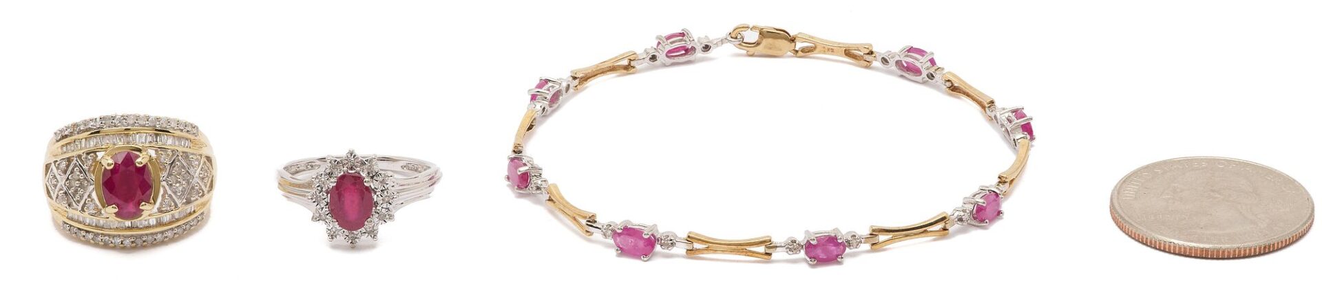 Lot 1048: Three Gold, Ruby, and Diamond Jewelry Pieces