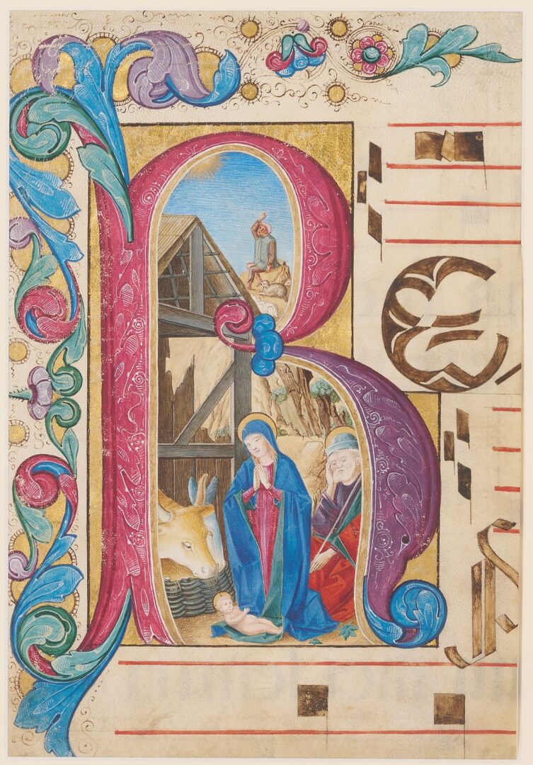 Lot 104: Illuminated Manuscript Leaf w/ Nativity