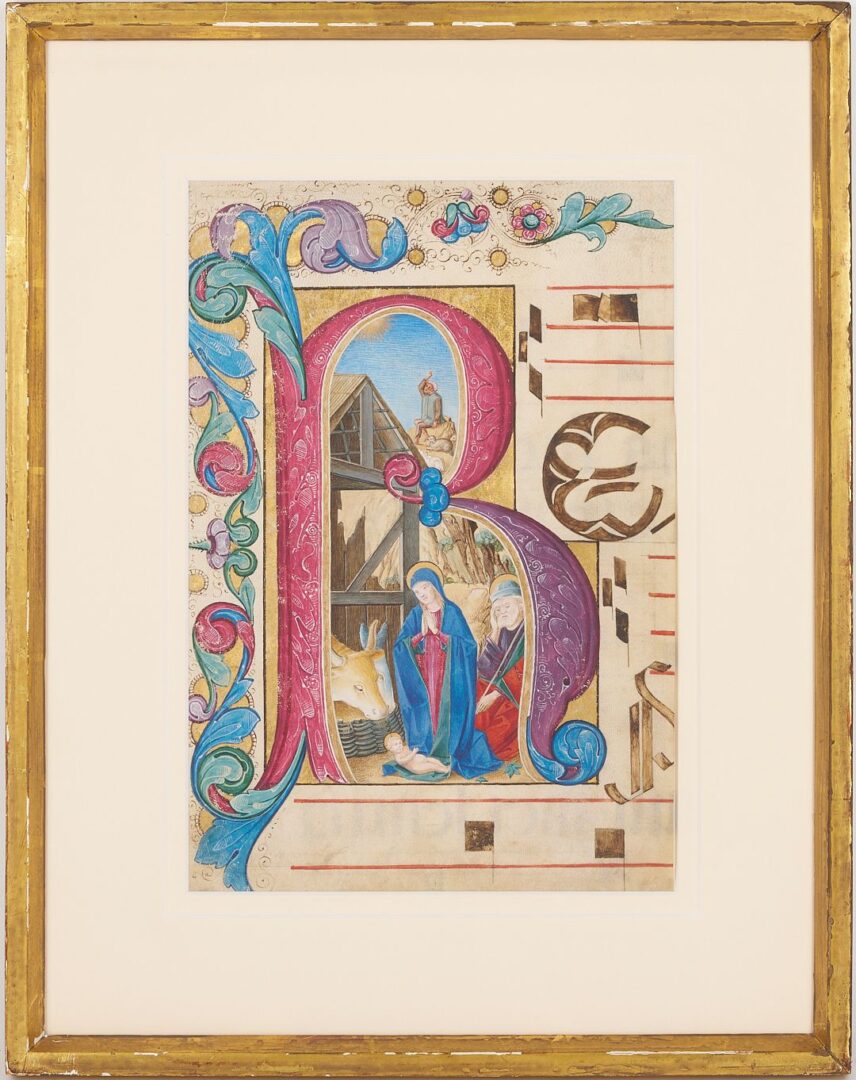 Lot 104: Illuminated Manuscript Leaf w/ Nativity