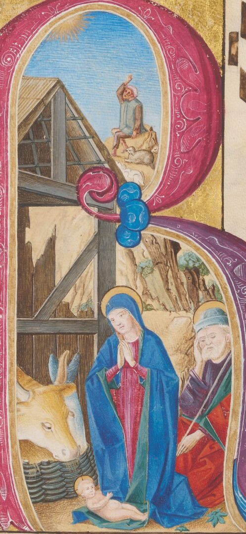 Lot 104: Illuminated Manuscript Leaf w/ Nativity