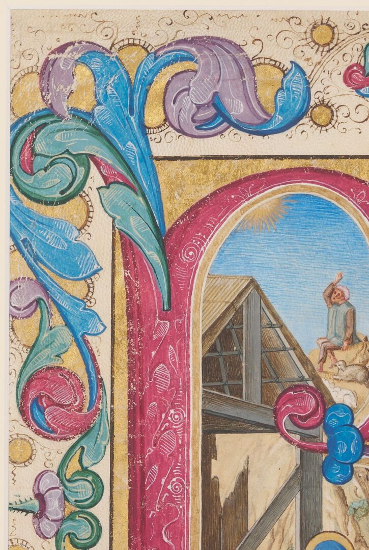 Lot 104: Illuminated Manuscript Leaf w/ Nativity
