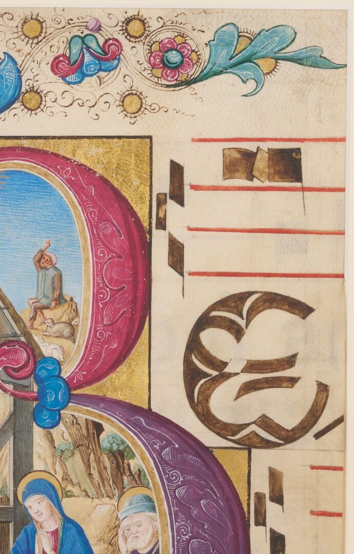 Lot 104: Illuminated Manuscript Leaf w/ Nativity
