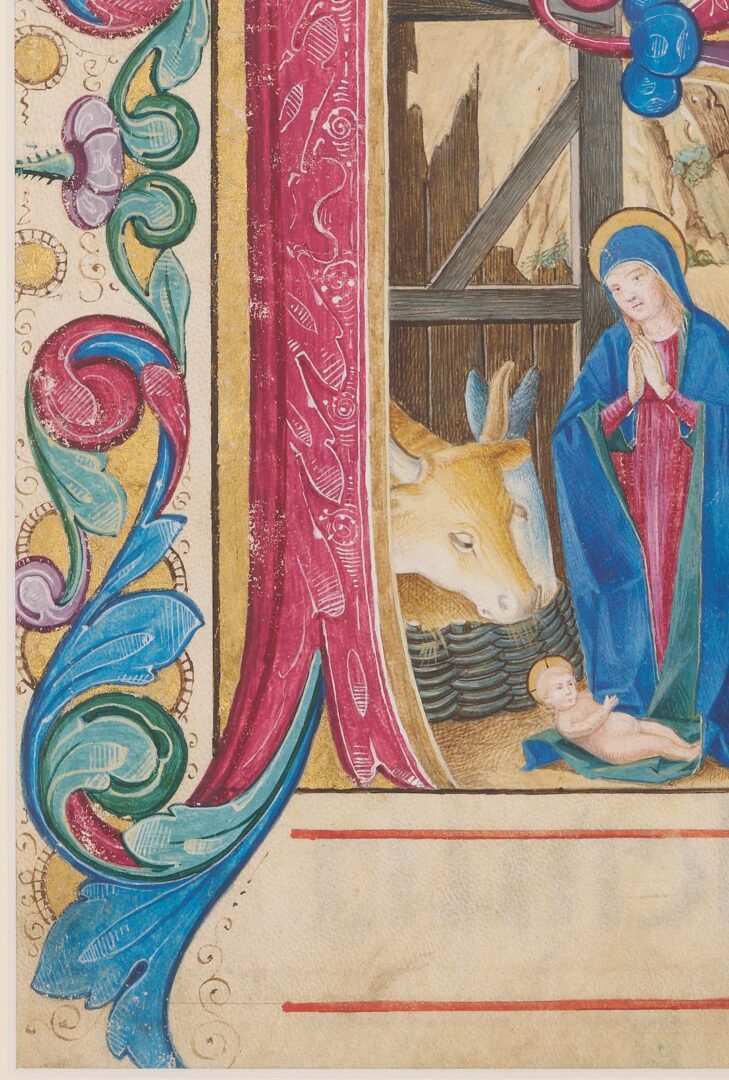 Lot 104: Illuminated Manuscript Leaf w/ Nativity
