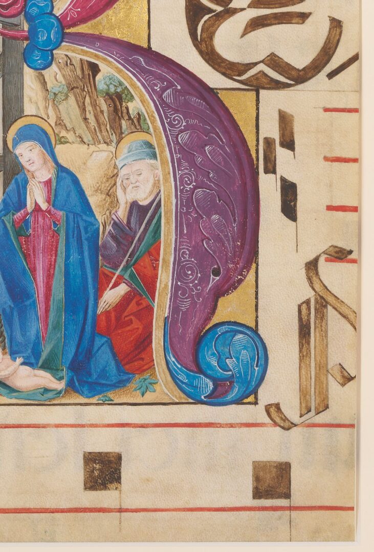 Lot 104: Illuminated Manuscript Leaf w/ Nativity