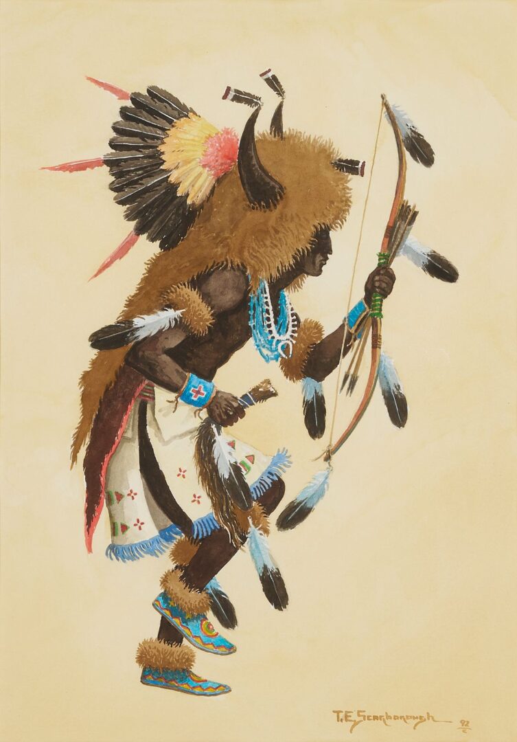 Lot 1051: Tom E. Scarborough Western Watercolor Painting, Buffalo Dancer