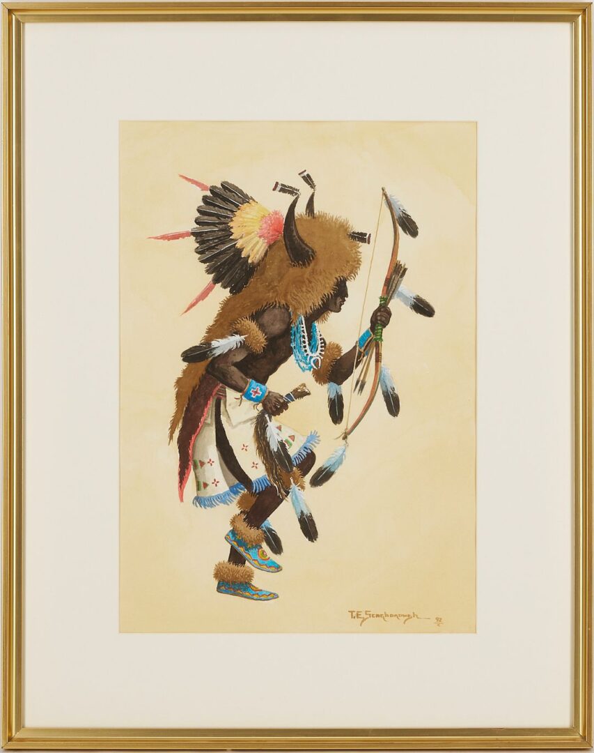 Lot 1051: Tom E. Scarborough Western Watercolor Painting, Buffalo Dancer