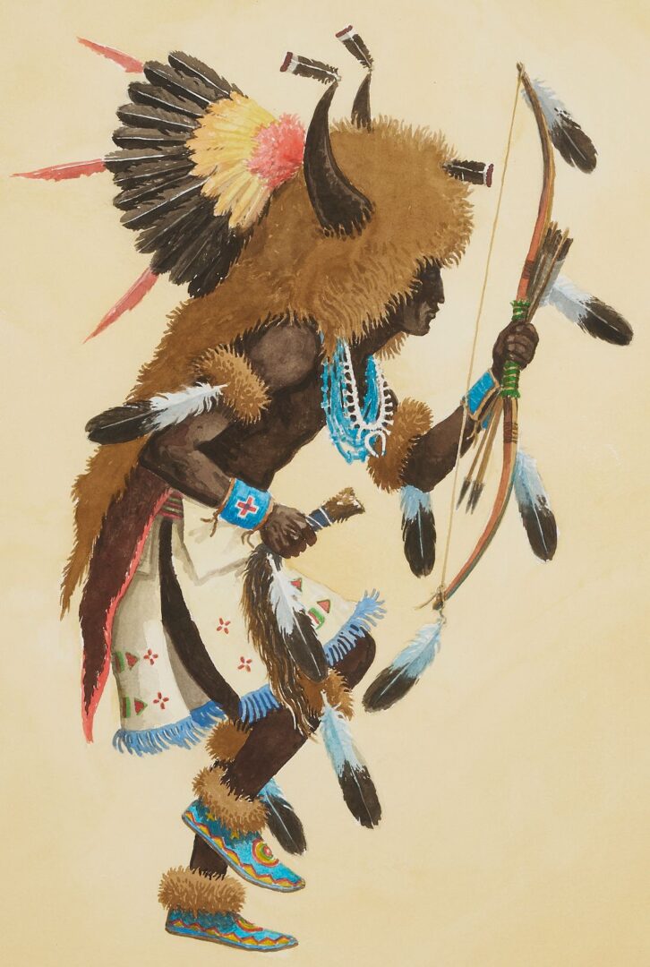 Lot 1051: Tom E. Scarborough Western Watercolor Painting, Buffalo Dancer