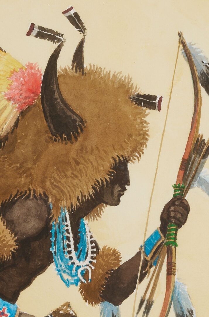 Lot 1051: Tom E. Scarborough Western Watercolor Painting, Buffalo Dancer