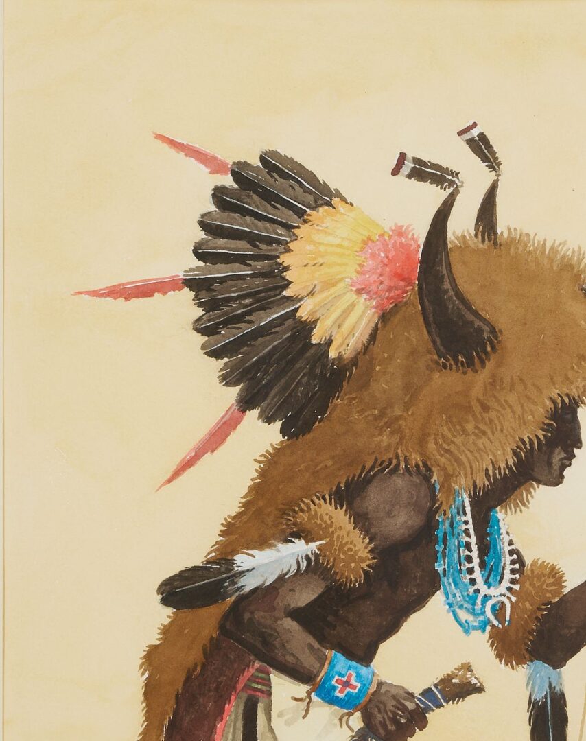 Lot 1051: Tom E. Scarborough Western Watercolor Painting, Buffalo Dancer