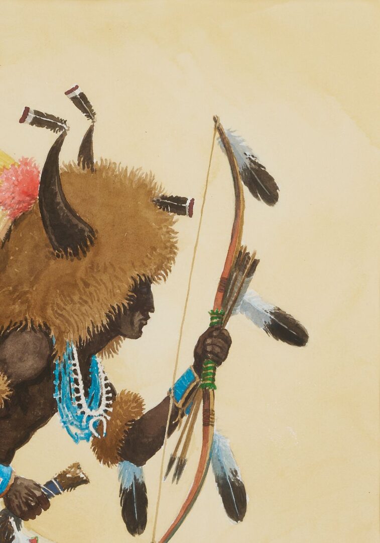Lot 1051: Tom E. Scarborough Western Watercolor Painting, Buffalo Dancer