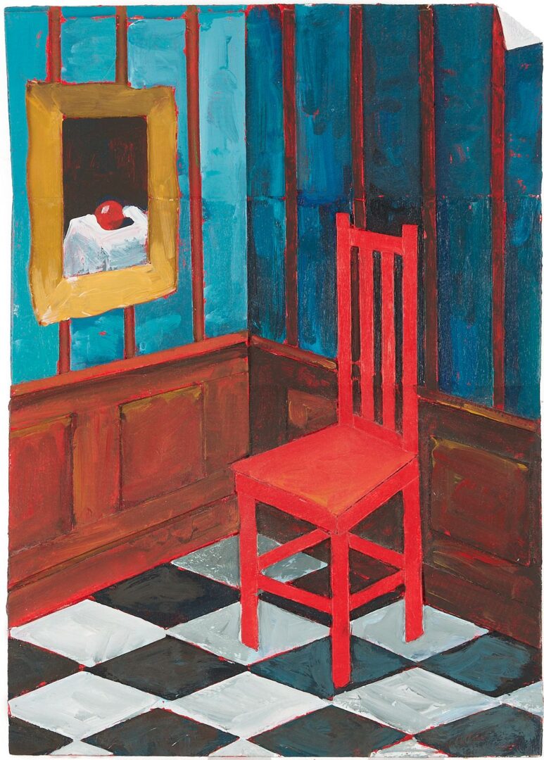 Lot 1069: Tom Pfannerstil Mixed Media, Red Chair