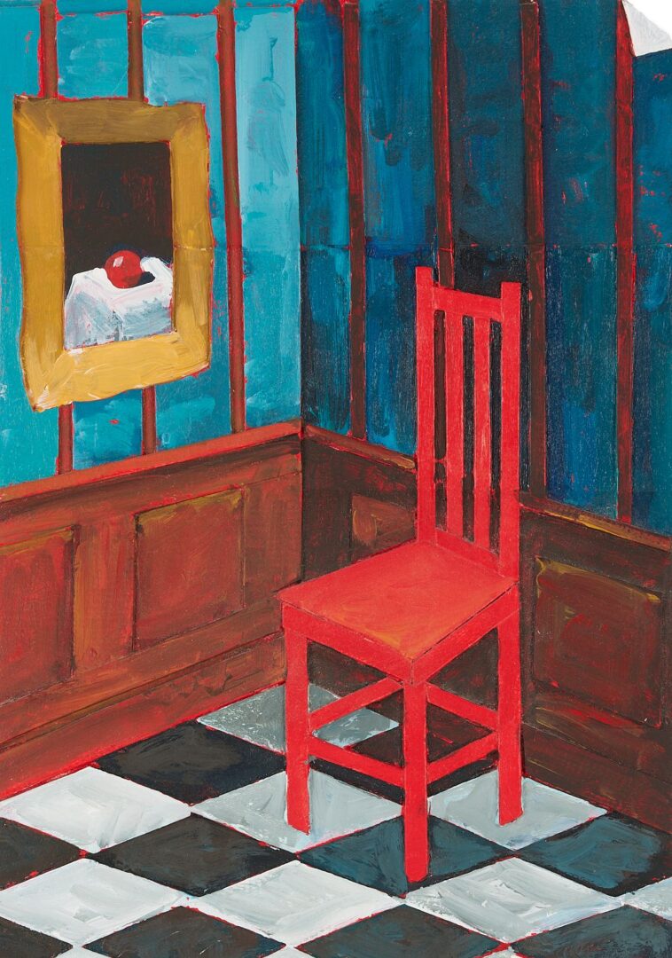 Lot 1069: Tom Pfannerstil Mixed Media, Red Chair