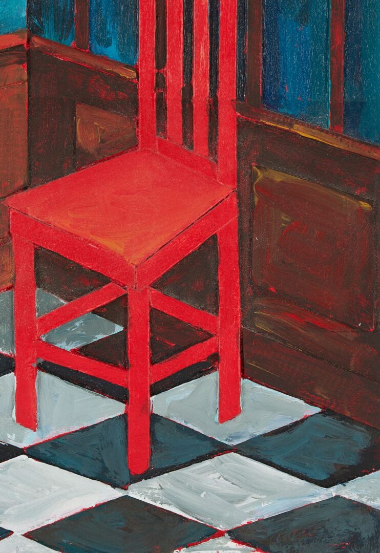 Lot 1069: Tom Pfannerstil Mixed Media, Red Chair