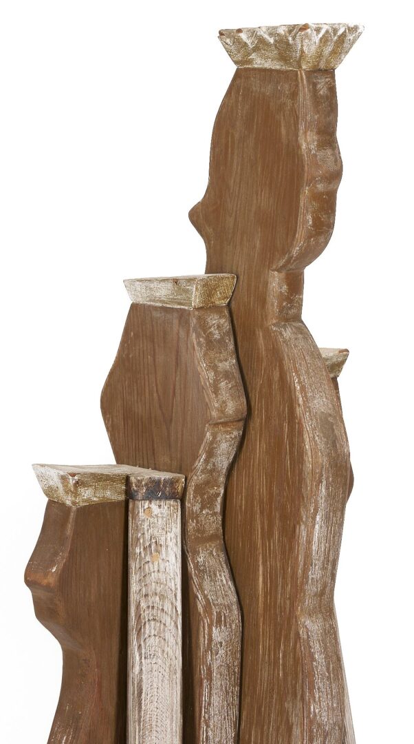 Lot 1071: Meyer Wolfe Carved Wood Sculpture, Crowned Figures