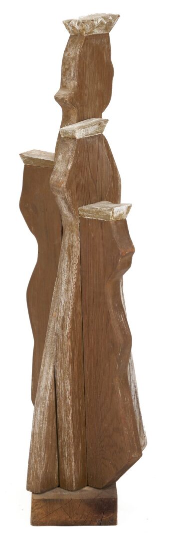 Lot 1071: Meyer Wolfe Carved Wood Sculpture, Crowned Figures