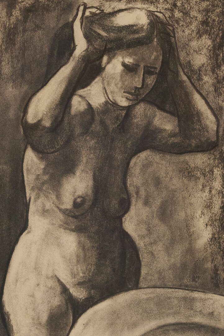 Lot 1072: Meyer Wolfe Charcoal Drawing, Nude Woman at Basin