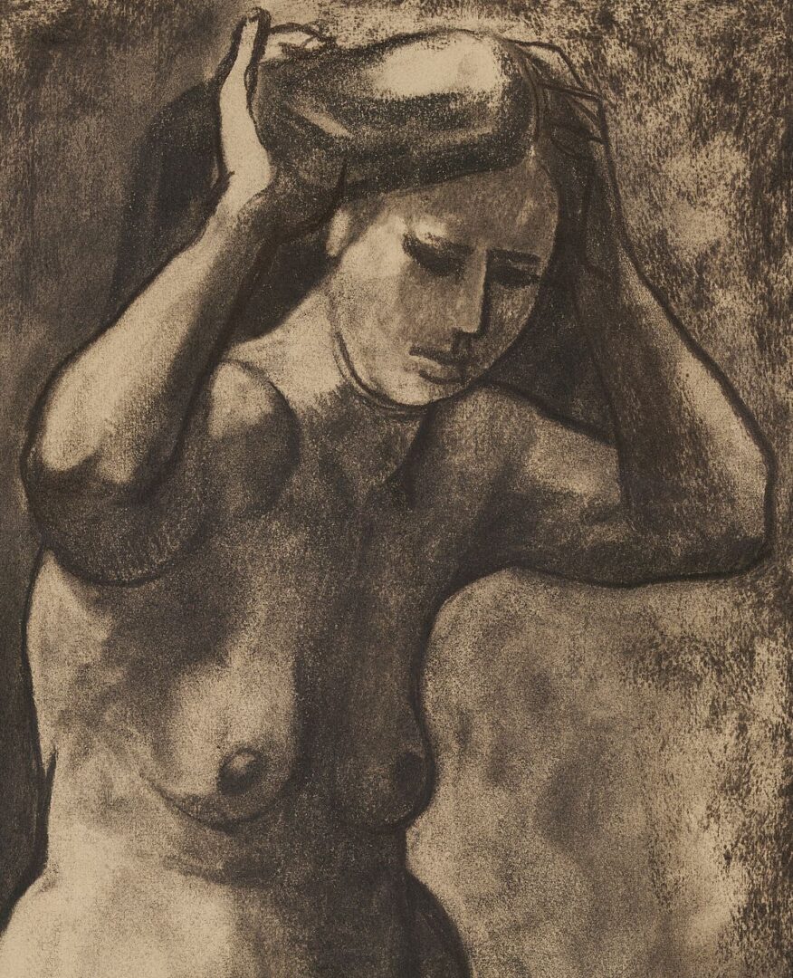 Lot 1072: Meyer Wolfe Charcoal Drawing, Nude Woman at Basin