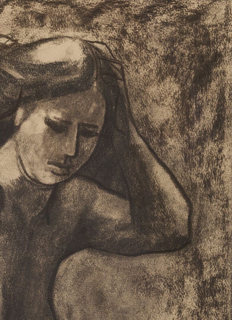 Lot 1072: Meyer Wolfe Charcoal Drawing, Nude Woman at Basin