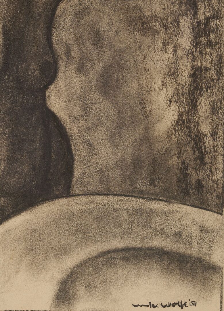 Lot 1072: Meyer Wolfe Charcoal Drawing, Nude Woman at Basin