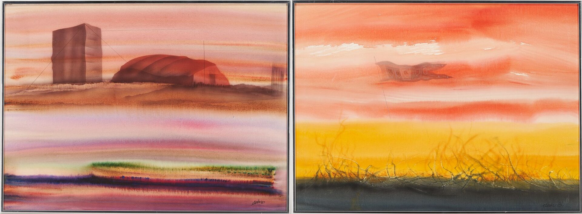 Lot 1074: Pr. Richard Clarke Surrealist W/C Paintings