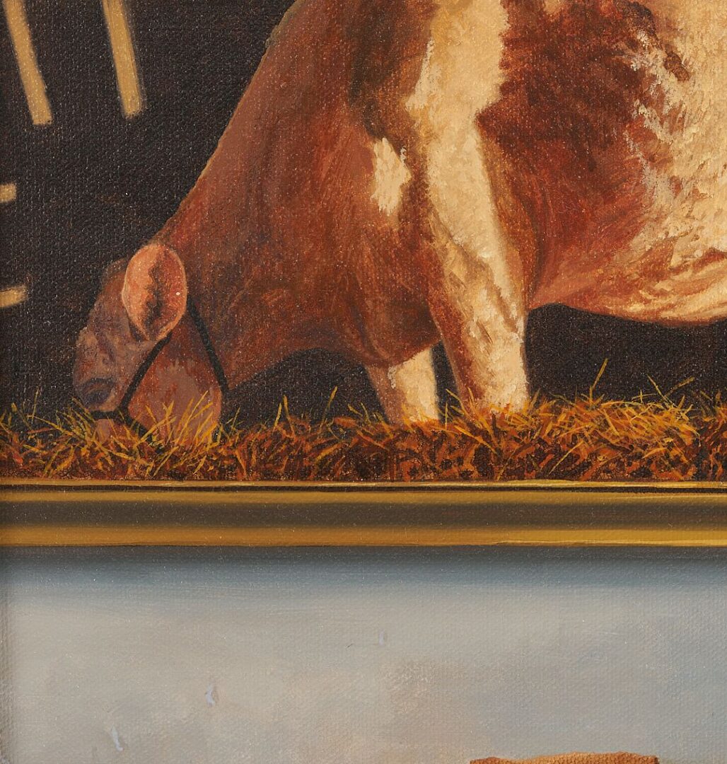Lot 1078: Ron Porter Modernist O/C Painting, Bag w/ Cow Painting