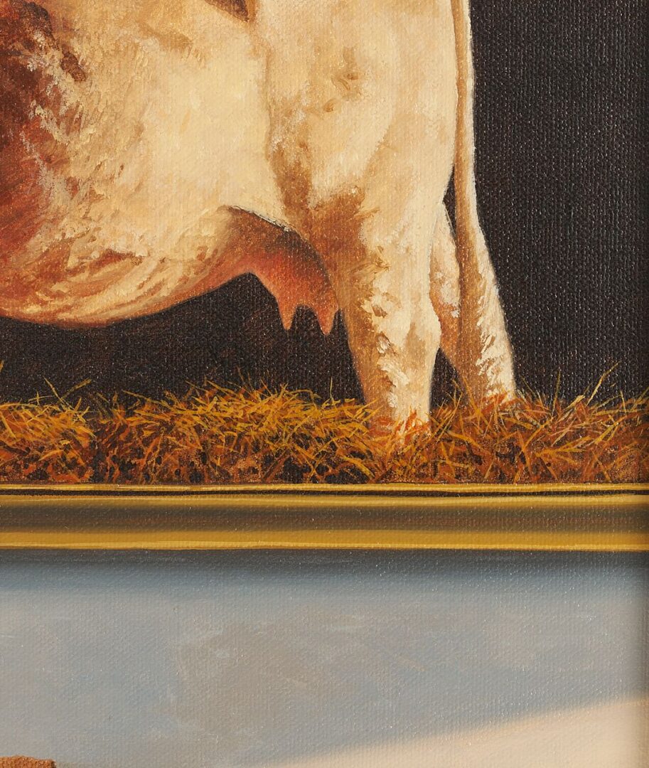 Lot 1078: Ron Porter Modernist O/C Painting, Bag w/ Cow Painting